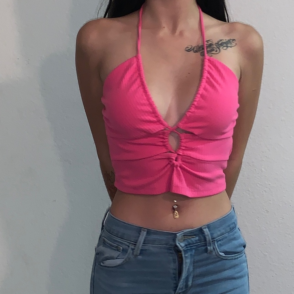 Pink Crop Halter Top